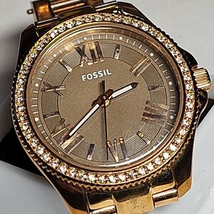 FOSSIL Rose Gold-Tone Watch with Crystal Bezel